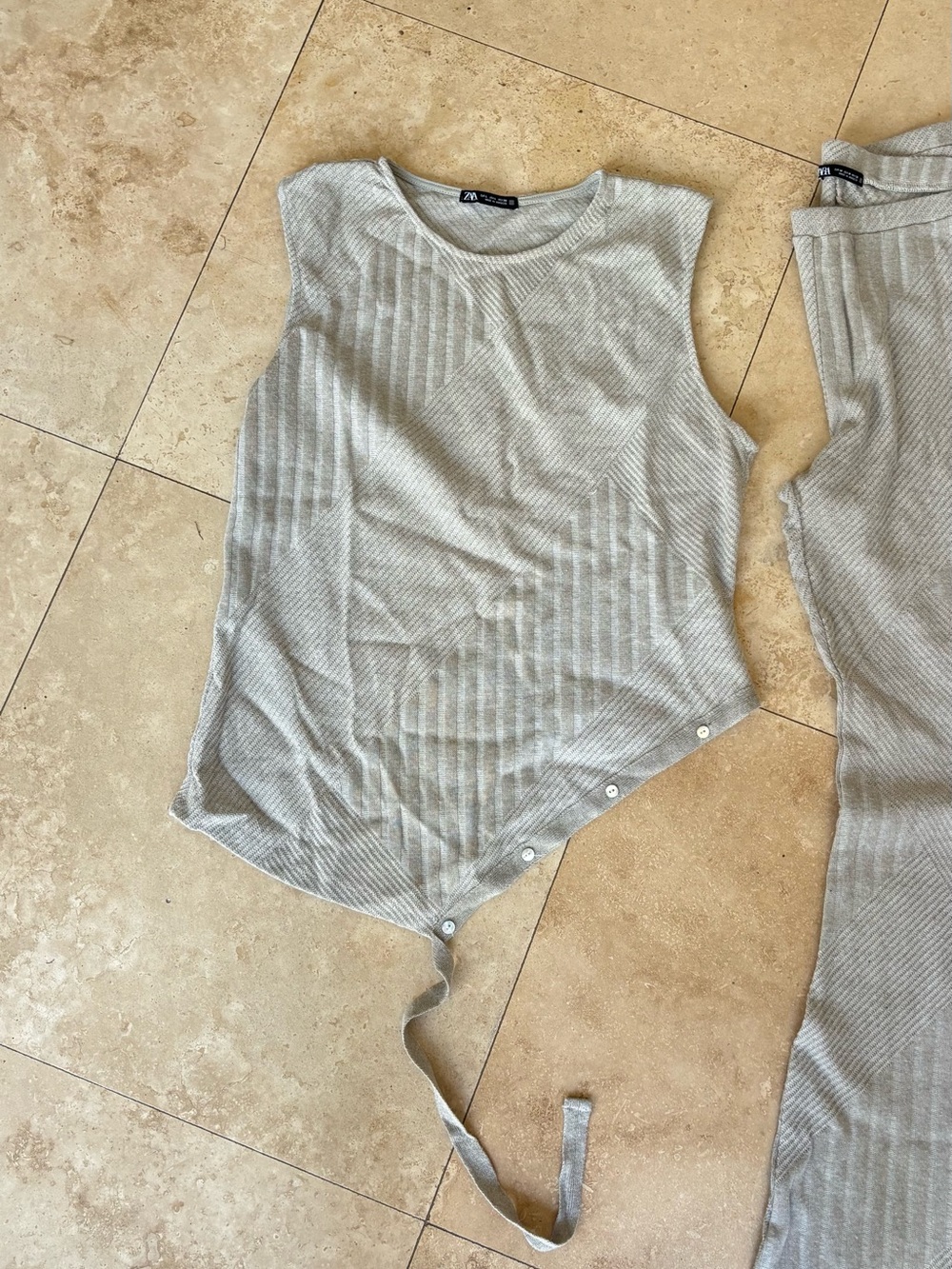 Zara Taupe Ribbed Knit Two-Piece Set - Picture 2 of 5